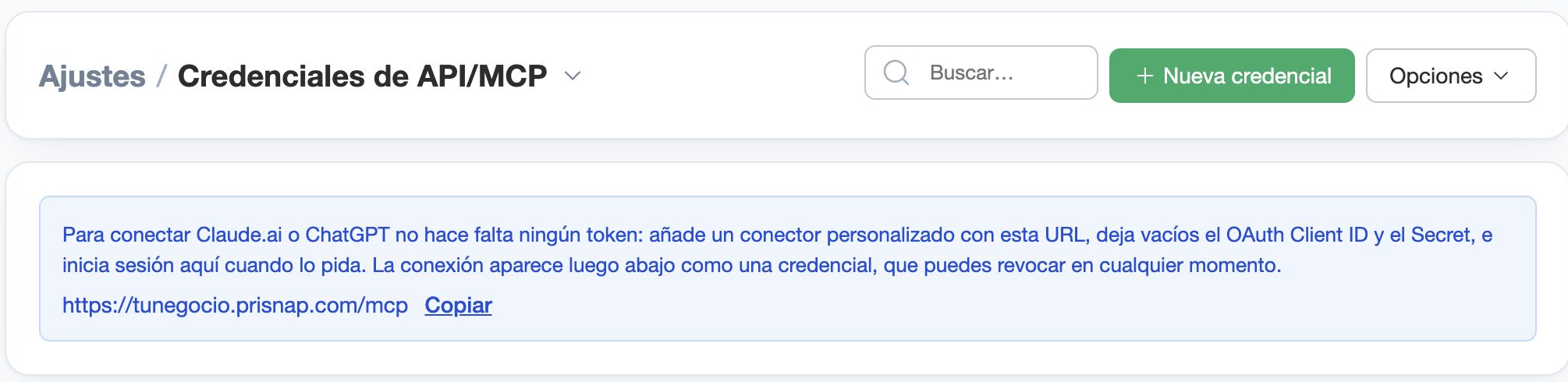 La pantalla de credenciales, con la dirección arriba